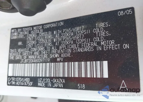 2006 Lexus Gx 470 z USA, uszkodzony, nr VIN JTJBT20X460097119